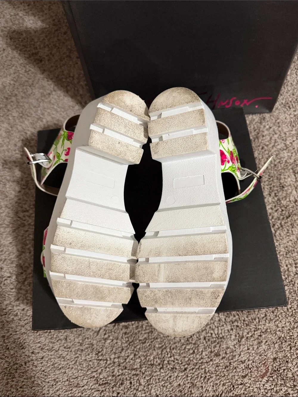 Betsey Johnson White Platform Sandals with Pink & Green Cherry Print